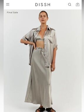 Dissh Bobby satin maxi skirt in pewter NWOT